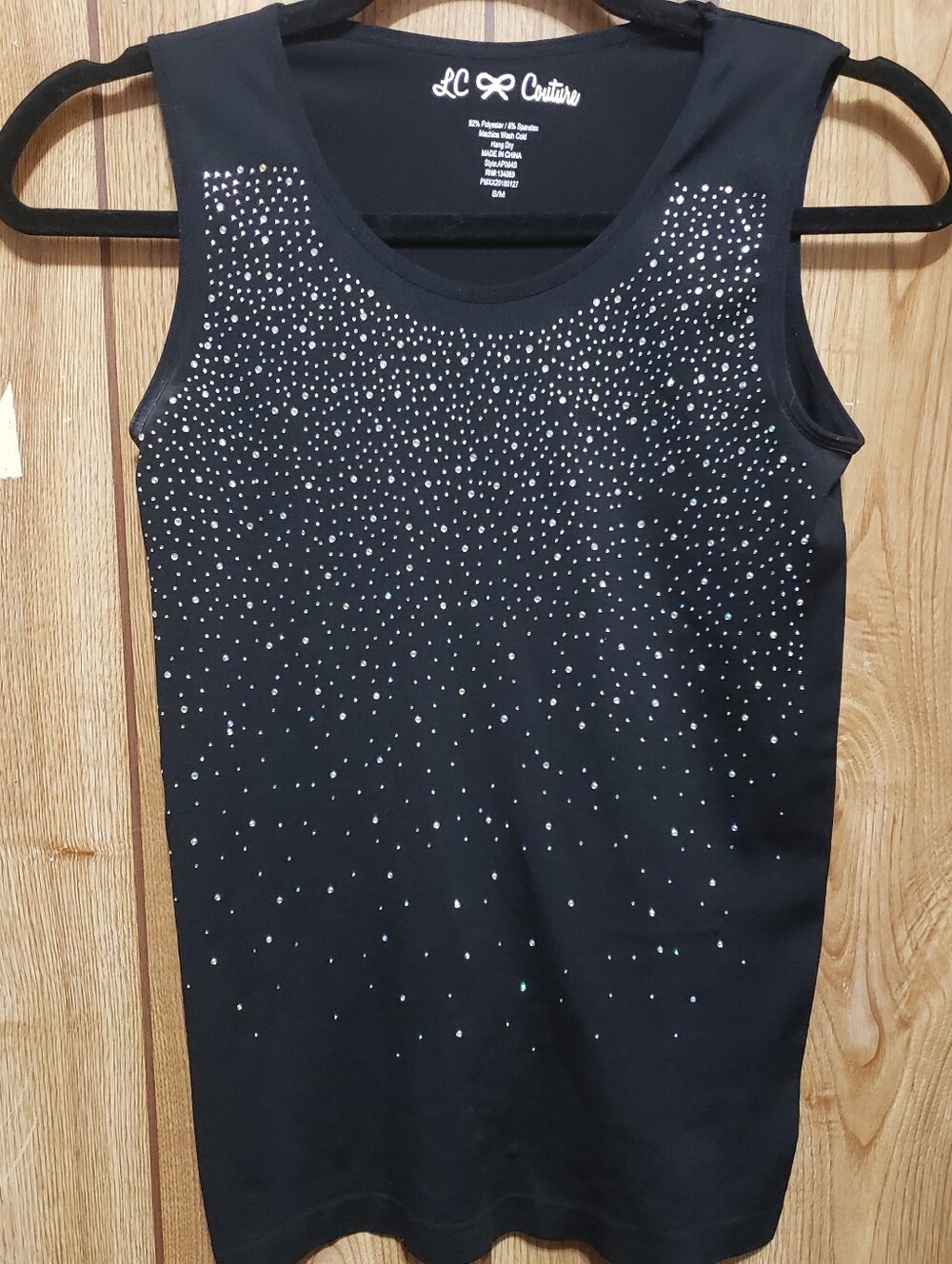 Cami Top Sm/ Med Slinky Black Knit soft  seamless AB Sparkles Festival Cowgirl